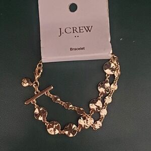 J.Crew Gold Tone Hammered Disc Double Strand Toggle Bracelet 6.75 Inch NWT‎